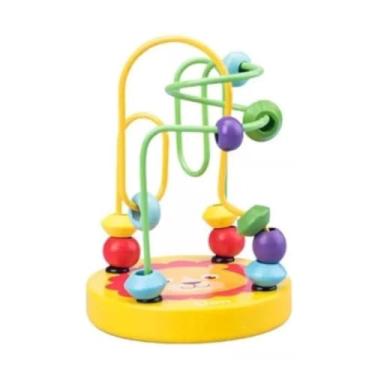 Imagem de Brinquedo Aramado Educativo Montessori Infantil em Madeira com Miçangas Coloridas – Estimula Coordenação Motora, Cores, Formas, Criatividade e Habilidades Cognitivas