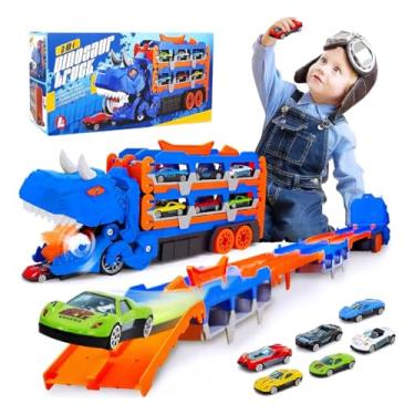 Imagem de Caminhão Transportador Dinossauro 3 Em 1 Maleta Com 6 Carrinhos Pista Diversão E Aventura Em Um Só Brinquedo Transforme O Momento De Brincar Em Uma Verdadeira Expedição Jurássica(Cor Azul)