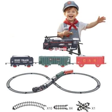Imagem de Trenzinho Elétrico Locomotiva Infantil Maria Fumaça Com Luz Som Trilho Brinquedo Educativo Kizumba