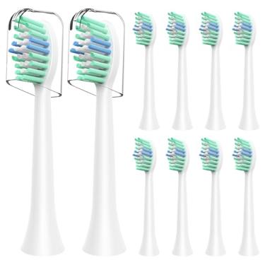 Imagem de Substituição de cabeças de escova de dentes compatível com escova de dentes elétrica COSLUS DY-108Pro - pacote com 10 cabeças de escova sônica compatíveis com COSLUS C40, branco