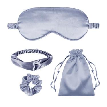 Imagem de 4 peças de máscaras de dormir de seda máscara de olho de cetim cobertura de olhos de seda para olhos vendados faixa de cabeça scrunchies bolsas bolsas presentes de dama de honra
