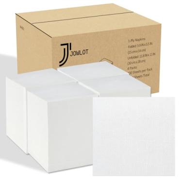 Imagem de JOWLOT Guardanapos de coquetel descartáveis de 1600 unidades, guardanapos brancos de bebida a granel de 14 x 14 cm, papel de almoço para festa, casamento, café, restaurante e bar