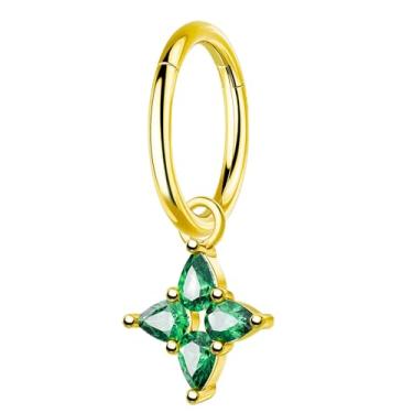 Imagem de Jewseen Piercing de torre com pingente de 16G, argola esmeralda, cartilagem, argola clicker 316L, aço cirúrgico, torre, brinco para mulheres, 6 mm, 8 mm, cartilagem, lóbulo, piercing, 8mm, Aço