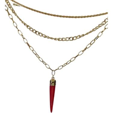 Imagem de Gargantilha Dente de Sabre Dourado Pedra Vermelha