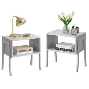 Imagem de Conjunto de 2 suportes de cabeceira para quartos, mesa lateral moderna com armazenamento, mesa de cabeceira de madeira, mesa de cabeceira pequena com pernas para sala de estar, quarto e escritório