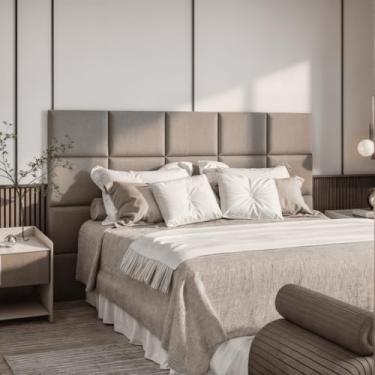 Imagem de Cabeceira Modular Suede Adesiva 40x30cm – MDF, Espuma 2cm, Fita Dupla Face, Quarto Sofisticado(CINZA,6)