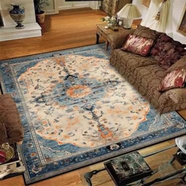 Imagem de Tapete para sala de estar com decoração retrô, fácil de limpar, ideal para sofá, mesas de centro e escritório. Lavável e ideal para pisos (6,5 x 9,8 pés (200 x 300 cm) / BS9-sem fiapos-8)