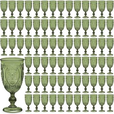 Imagem de Wiwiqing 100 peças de taças de plástico vintage de 212 g Taças de vinho de plástico coloridas retrô em relevo para bar de vinhos, suco, chá de bebê, recepção de casamento, festa de grande evento