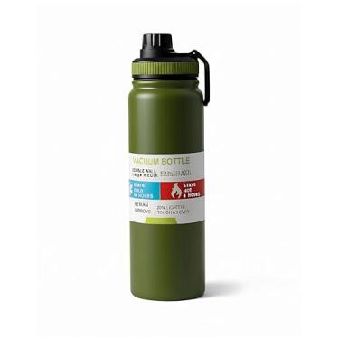 Imagem de Garrafa Térmica de Aço Inoxidável 304-1000ml, Isolamento a Vácuo Duplo, Mantém Frio por 24h/Quente por 6h, Alça Portátil Sem Vazamentos, Ideal para Ao Ar Livre, Ginásio e Escritório (Verde)