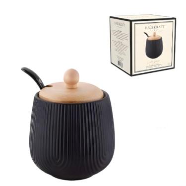 Imagem de Açucareiro Linha Oasis Premium, Cerâmica Preta com Tampa em Bambu, Preto, 360ml, 9x9x11,5cm, com Colher