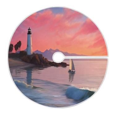 Imagem de Blueangle Saia de árvore de Natal para farol de praia de 120 cm - poliéster macio e resistente a rugas, decoração de férias para festas de Natal, árvore festiva e decoração de casa (503)