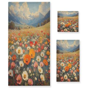 Imagem de ATTX Conjunto de toalhas de banho com pintura a óleo vintage de flores silvestres de 3 peças - Ultra macio e de secagem rápida, toalhas de mão absorventes de grau de hotel e spa para banheiro #55
