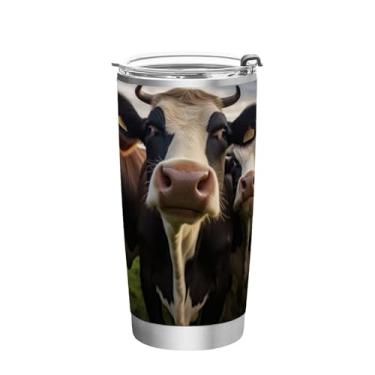 Imagem de Blueangle Copo de 590 ml com tampa e canudo, copo de café com água isolada a vácuo de aço inoxidável, caneca de viagem de vaca engraçada copo térmico para bebidas quentes e frias (767)