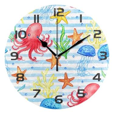 Imagem de GakkiGii Relógio de parede silencioso sem tique-taque de animais marinhos, relógio moderno operado por bateria para escritório em casa, cozinha, quarto - fácil de ler