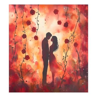 Imagem de SEHANY Capa magnética para máquina de lavar louça, pintura romântica para casais de Dia dos Namorados, adesivos magnéticos decorativos antiarranhões para painel de geladeira e lava-louças, decoração