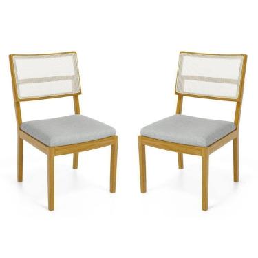 Imagem de Kit Com 2 Cadeiras Milena Madeira Maciça Assentos Estofados Encostos De Tela Sintética Linho Cinza 407