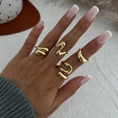 Imagem de Conjunto de anéis femininos Boho empilháveis estilo articulado ajustável com anéis em camadas, presentes de Natal, presentes de amizade para mulheres, dia dos namorados, Medium, Latão, Sem pedra