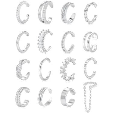 Imagem de Tornito 16 brincos de orelha para mulheres, não perfurantes, brincos de zircônia cúbica, prendedor de orelha, cartilagem, hélice, brincos falsos, joias, ajustável, banhado a ouro e prata, Cobre