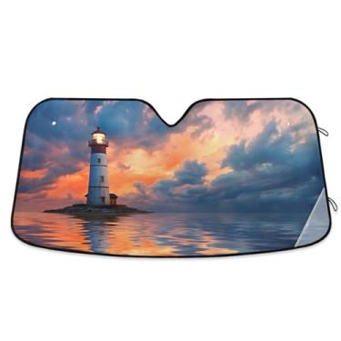 Imagem de ATTX Para-brisa de carro Dark Sky Lighthouse 139.7 cm x 70.1 cm Protetor solar universal com proteção UV, persiana de janela frontal automática dobrável para caminhões Sedans SUVs #207
