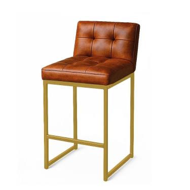 Imagem de Banqueta Cozinha Alta Com Encosto Industrial Dourado Lirina Pu C05 - D'rossi Cor Nozes