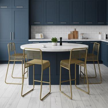 Imagem de Banqueta Cozinha Alta Kit 4 Base Industrial Aramada Taynah Dourado K01 - D'rossi