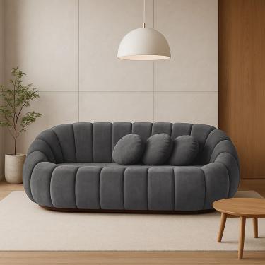 Imagem de Sofá 2 Lugares Orgânico Para Sala Cloud Bouclê Cinza Escuro E03 - D'rossi