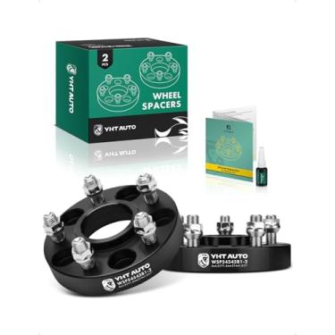 Imagem de YHTAUTO Espaçadores de roda centralizados de cubo 5 x 4,5, 2,5 cm, serve para Chrysler 300 2005-2023, Dodge Charger, Challenger, Magnum 5 x 114,3 mm espaçadores de pneu com parafusos de 14 x 1,5 mm, furo do cubo de 71,5 mm, 5 terminais, 2 peças, adaptador de roda preta