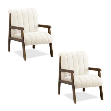Imagem de Poltrona Decorativa Sala Base De Madeira Kit 2 Daline Bouclê Bege E03 - D'rossi