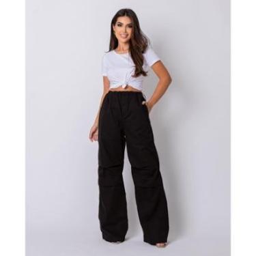 Imagem de CALÇA SARJA WIDE LEG FEMININA PRETA COM REGULADOR DE ELÁSTICO-Feminino