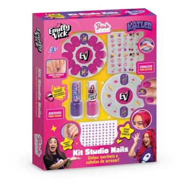 Imagem de Kit Nails Dos Rosa LX – Esmaltes Infantis com Glitter + Unhas Postiças Adesivas – Makeup Kids – Brink Model