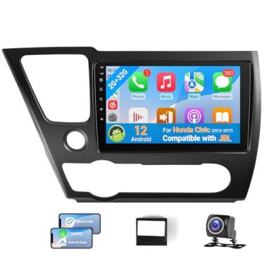 Imagem de Leadfan Rádio veicular Android para Honda Civic 2013, 2014, 2015, 2016, 2017, compatível com JBL Wireless CarPlay, Android Auto, tela sensível ao toque IPS de 22 cm com Bluetooth, WiFi, GPS Navi SWC