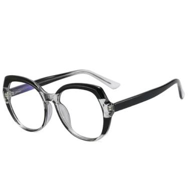 Imagem de Armação de óculos colorida com dobradiça de mola retrô para mulheres e homens, armação redonda transparente (preta)