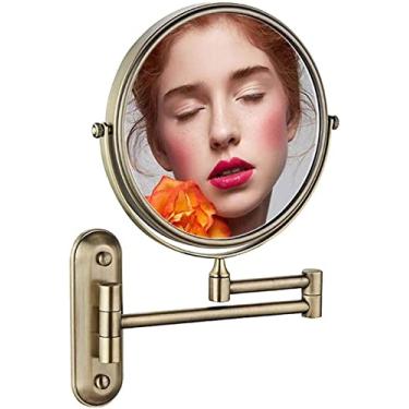Imagem de Espelho de maquiagem espelho de banheiro de 20 cm redondo espelho de maquiagem retrátil 360 rotação espelho de maquiagem dupla face