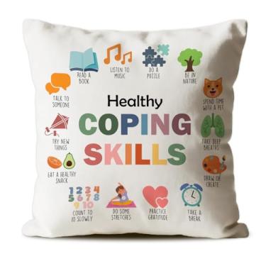 Imagem de CosxHabitat Capas de almofada de saúde mental 45 x 45 cm, decoração de sala de aula boho, habilidades de enfrentamento saudáveis, psicologia, decorativas, para terapia, escola, conselheiro, escritório