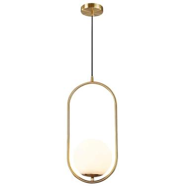 Imagem de Luminária pendente oval moderna dourada para ilha de cozinha com cúpula de vidro fosco, luminária pendente contemporânea em latão para ilha, luminária suspensa com altura ajustável para sala
