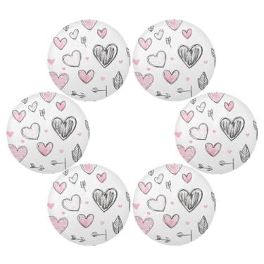 Imagem de Wassud Jogo americano conjunto de 6 tapetes redondos de corações e flechas para cozinha e jantar tapetes laváveis resistentes ao calor para decoração de mesa 39 cm