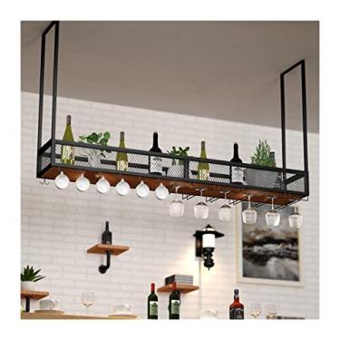Imagem de Prateleira de teto pendurada de cabeça para baixo, rack de vinho de ferro estilo simples, suporte de decoração de teto, adequado para bares, restaurantes