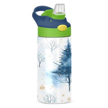 Imagem de YETTASBIN Garrafa de água de árvore de Natal para crianças, 340 g, à prova de vazamento, parede dupla, isolada, copo de viagem com tampa de canudo para meninas, meninos e crianças