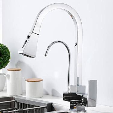 Imagem de LMJYU Torneiras de cozinha de 3 vias com spray de puxar, torneira de cozinha torneira de filtro de água de cozinha torneira giratória de latão 3 em 1 torneira de pia de cozinha - preta