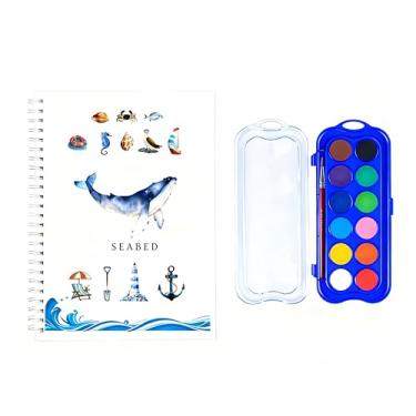 Imagem de Kit de pintura em aquarela, equipado com pincéis de tinta aquarela de 12 cores, kit de pintura em aquarela para iniciantes (12 cores - debaixo d'água)