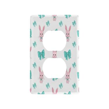 Imagem de Wassud Coelhinhos com arcos azul-petróleo placa de cobertura de interruptor de luz decorativa capas de tomada placa de parede para tomadas elétricas duplex 4,53 x 2,76 polegadas