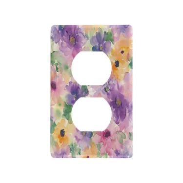 Imagem de Wassud Aquarela padrão floral interruptor de luz placa decorativa para tomada placa de parede para tomadas elétricas duplex 4,53 x 2,76 polegadas
