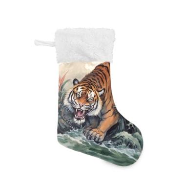 Imagem de Wassud Meia de Natal Tigre Descendente Meias Grandes de Natal 45,7 cm Meias de Natal com Punho Branco Pendurado Decoração de Férias 1 Pacote