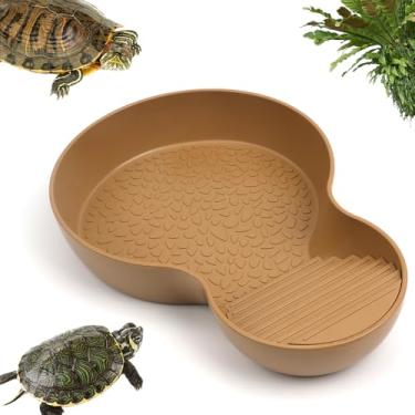 Imagem de Piscina de tartaruga, tigelas de água para comida de tartaruga com rampa, tigela de comida de réptil, acessórios de habitat para répteis (marrom)