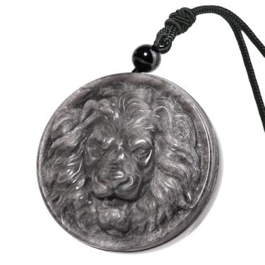 Imagem de Nupuyai Colar com pingente de obsidiana de prata, joia de proteção de amuleto de pedra de cristal natural para homens e mulheres com cordão ajustável, Pedra obsidiana prateada, Pedra obsidiana