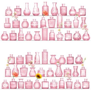 Imagem de MARTAGE Conjunto de 60 vasos de vidro, pequenos vasos de vidro para flores, vasos pequenos rosa para centros de mesa, vaso vintage em massa para casamento, festa, eventos, recepção, decoração de casa