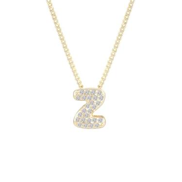 Imagem de Colar feminino banhado a ouro 14K com inicial – pingente grosso de letras de bolhas com strass, joia de nome personalizado para ela, colar delicado e elegante, presente de dia dos namorados