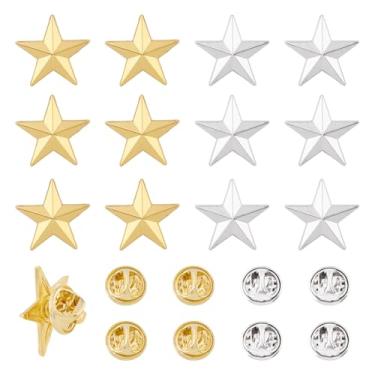 Imagem de 12 pinos de broche de estrela de liga de platina e pentagrama dourado broche de lapela alfinetes de prêmio militar Dia do Trabalho 4 de julho rial Day Stars broches para roupas bolsas mochila chapéu