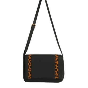 Imagem de Bolsa Carteiro De Couro Animal Print Cor Preto