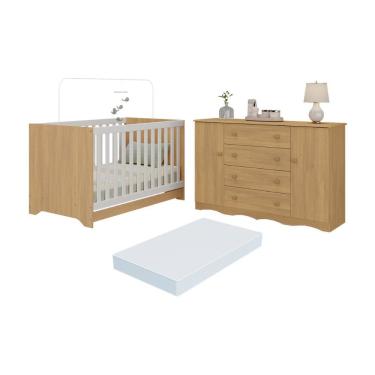 Imagem de Berço Americano 3 Em 1 Com Colchão Incluso E Cômoda 2 Portas 4 Gavetas Realeza Multimóveis MP4705 Madeirado